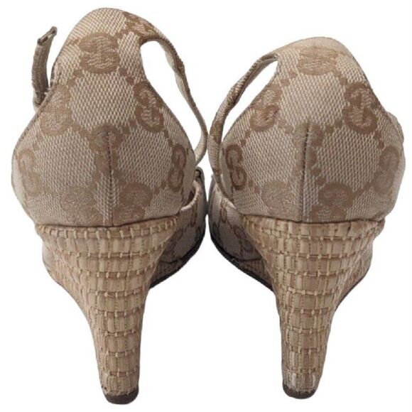 Gucci Gold Wedge Horsebit Espadrille Sandal Carolina Platform Beige 6.5B - Picture 5 of 8